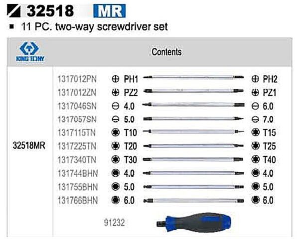 黑手專賣店 附發票KINGTONY 10支組替換雙頭起子組 替換式起子 可替換式螺絲起子 32518MR02