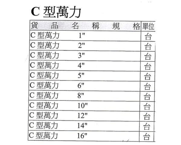 黑手專賣店 附發票 台灣製 各尺寸齊全 鐵工用 專業型  C型萬力 c字夾 c型虎鉗 C型夾 C型鉗