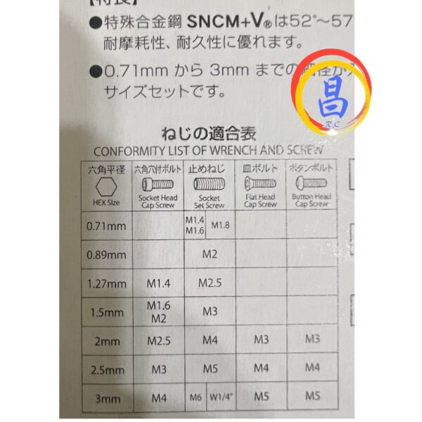 日昌五金 附發票 日本製 EIGHT M-7MH 0.71~3.0mm精密微型六角板手組 迷你六角板手組 精密六角板手組