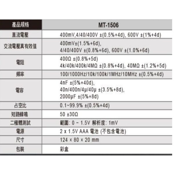 黑手專賣店 附發票 台灣寶工 Pro'skit MT-1506 口袋型真有效值自動電錶 名片型電錶 口袋型電錶