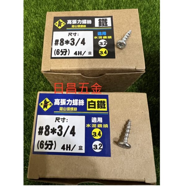 日昌五金 附發票 #8岡山頭高張力螺絲 3.4mm 一分1/8"白鐵410高張力螺絲 鍍鋅高張力螺絲 水泥螺絲 水泥釘