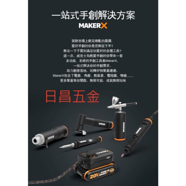 日昌五金 附發票 多贈夾頭 WORX 威克士 makerX WX995 造物者四機組 電磨筆 迷你噴槍 熱風槍 電烙鐵