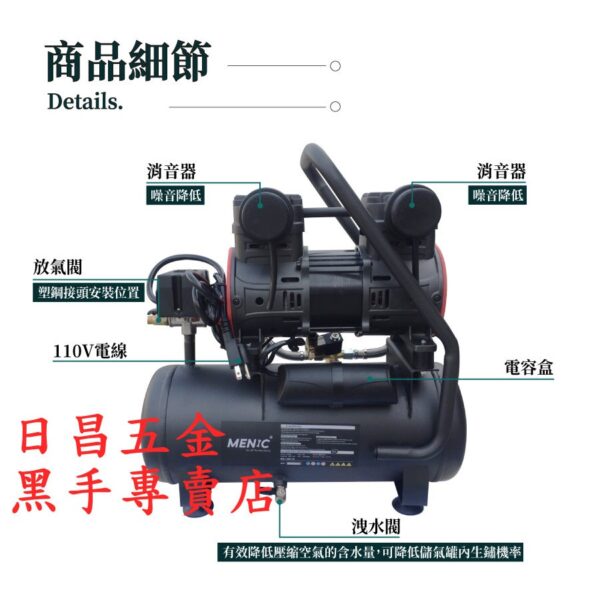 黑手專賣店 附發票 足1480W純銅馬達 送風槍.風管.三通頭 MENIC 美尼克 15L無油式低噪音空壓機