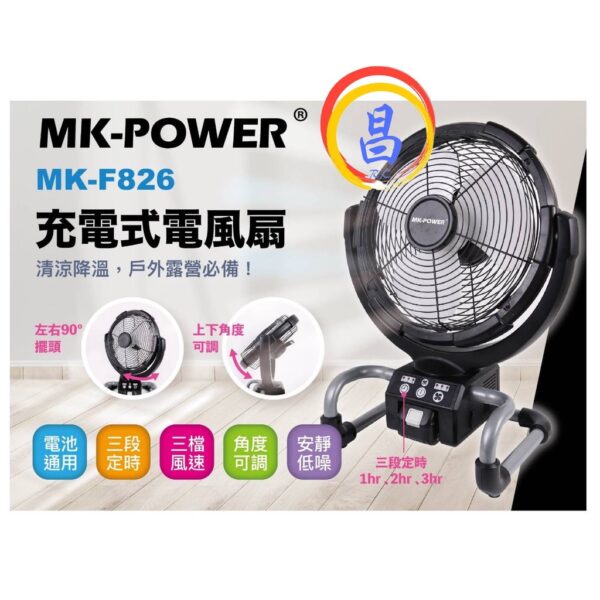 日昌五金 附發票 附110V轉換器 可通用牧田18V電池 MK-POWER MK-F826 18V充電風扇 12”大風扇