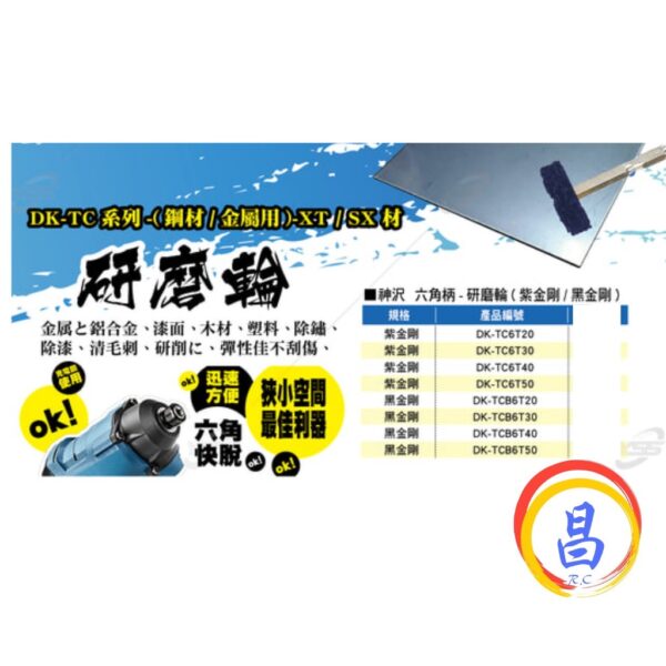 日昌五金 附發票 神沢 DK-TC系列 六角柄研磨輪 除漆除鏽可用 XT/SX材 六角柄黑金剛研磨輪 帶柄紫金剛研磨輪