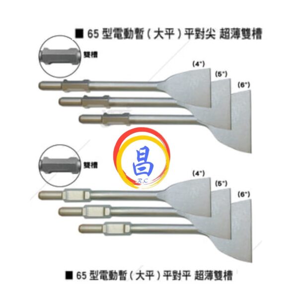 日昌五金 附發票 HITE2 65型電鎚用 大平超薄雙槽電動平鑿刀 平對平電鎚鑿刀 平對尖電動鎚鑿刀 65型電鎚鑿刀