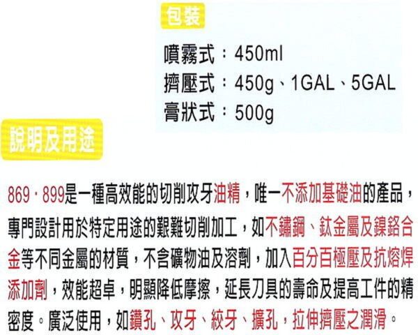 黑手專賣店 附發票 Mo-menta 869 899 萬能切削攻牙油 沖床極壓液 切削油精 tap油