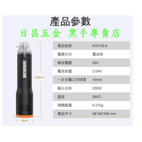 黑手專賣店 附發票 WORX 德國威克士 MakerX 造物者 WX743.9 20V直流熱風槍 迷你熱風槍 迷你熱風筆