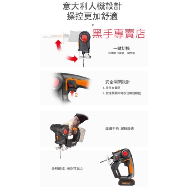 黑手專賣店 附發票 原廠保固 威克士WORX WX550 雙功能20V軍刀鋸機+多功能線鋸機 軍刀線鋸機 WX550.1