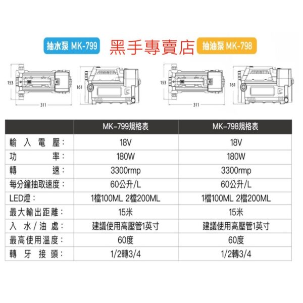 黑手專賣店 附發票 MK-POWER MK-799 充電式抽水泵 MK-798 充電式抽油泵 充電式抽水馬達