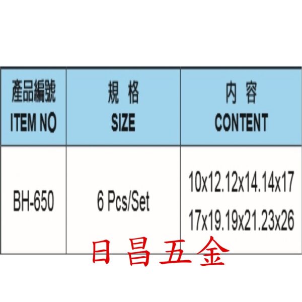 日昌五金 附發票 黑手牌 BH-650 規格10-26mm 45度梅花板手組 6支組 長型梅花板手 鉻釩鋼材質