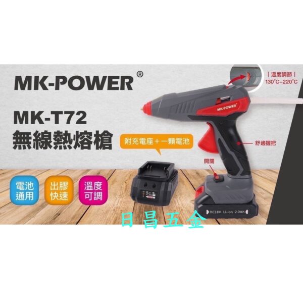 日昌五金 附發票 溫度可調 可通用牧田18V電池 MK-POWER 18V熱熔槍 熱熔膠槍 MK-T72 熱溶膠槍