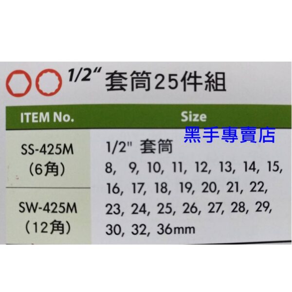 黑手專賣店 附發票 GENIUS SS-425M SW-425M 1/2吋套筒25件組 4分6角套筒組 4分套筒組