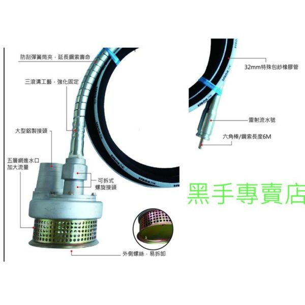 黑手專賣店 附發票 台灣黑馬牌 TGE-6M 6米長軟式抽水管 6米抽水管 軟管抽水頭 抽水軟管 抽水機抽水管
