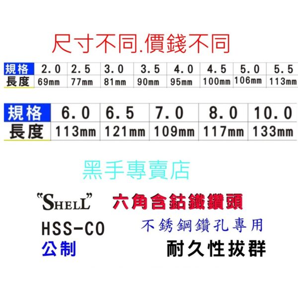 黑手專賣店 附發票採用四面研磨鑽頭中心定位準 可鑽白鐵 SHELL 10mm 六角柄含鈷鑽頭 含鈷六角柄鑽頭 含鈷鑽尾