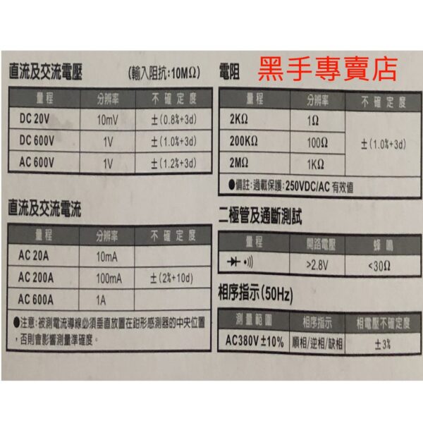 黑手專賣店 附發票 附蜂鳴 LEO VC-3266A 220V檢相數位勾錶 檢相三用數位勾錶 掛勾型電表 數位勾表