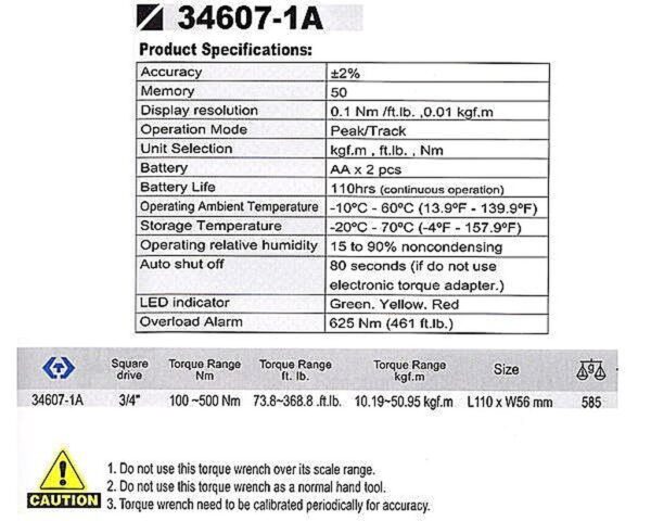 = 黑手專賣店 = 附發票 原廠藍帶工具KING TONY 電子式扭力接頭 扭力板手 34607-1A