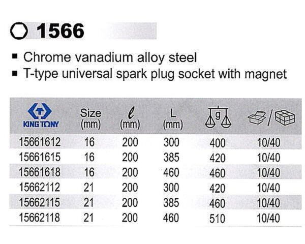 黑手專賣店 附發票 KING TONY T型磁性萬向火星塞套筒板手 T型套筒板手 火星塞板手 T桿板手 1566