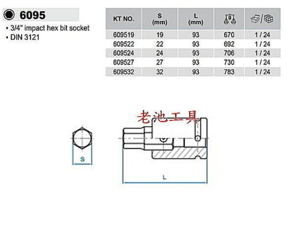 黑手專賣店 附發票 KING TONY 3/4" 六角氣動起子頭套筒 6分氣動套筒 六分套筒 6分套筒組 6095