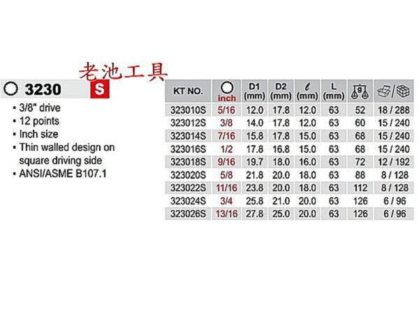 黑手專賣店 附發票KING TONY 3/8" 3分 英制十二角長套筒 三分六角套筒組 三分套筒組 3分套筒 3230S