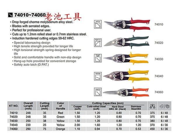 黑手專賣店 附發票 KINGTONY 航空用鐵皮剪 帶鐵剪 鐵皮剪刀 另有 尖嘴鉗 扣環鉗 鋼絲鉗 萬能鉗 74060