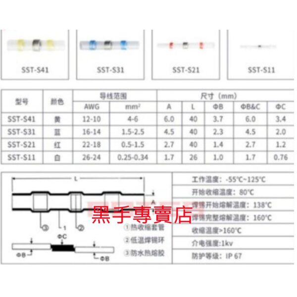 黑手專賣店 附發票 100入裝 0.25~6mm免壓熱縮焊錫環對接端子 防水焊錫環中接端子 防水焊錫中接套環