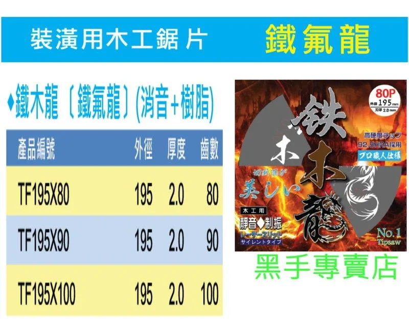 黑手專賣店 鐵氟龍 消音制震 鐵木龍 195×2.0×80T 80齒木工鋸片 裝潢木工用圓鋸片 木工切片 木工電動鋸片:圖片 2
