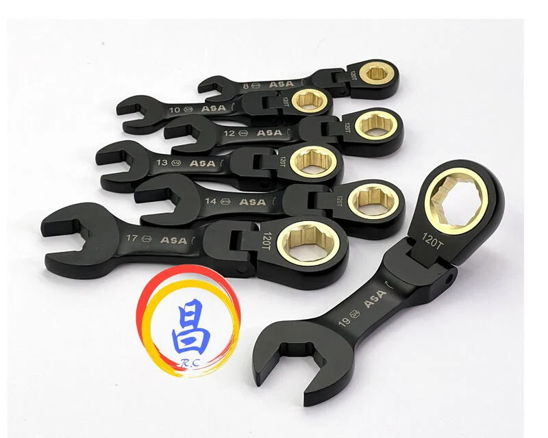 日昌五金 附發票 台灣製 ASA 單向黑鉻可搖頭短型公英制棘輪板手 12面120齒專利防滑牙棘輪板手 棘輪梅開板手:圖片 2