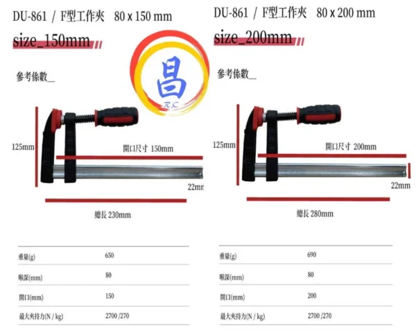 日昌五金 附發票 日本星 喉深80mm 好握止滑把手 萬用型F型夾 F型木工夾 木工F夾 F木工夾 萬用F夾：圖片 4