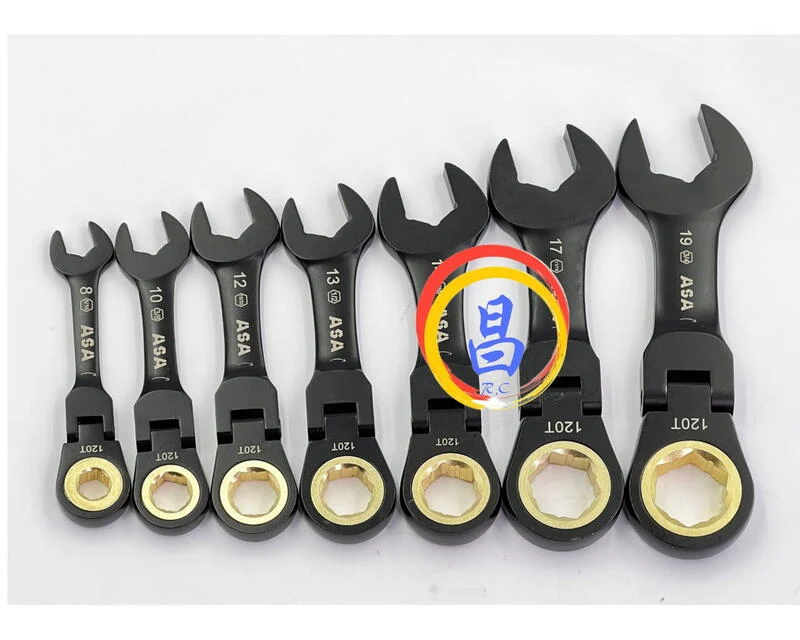 日昌五金 附發票 台灣製 ASA 單向黑鉻可搖頭短型公英制棘輪板手 12面120齒專利防滑牙棘輪板手 棘輪梅開板手:圖片 5