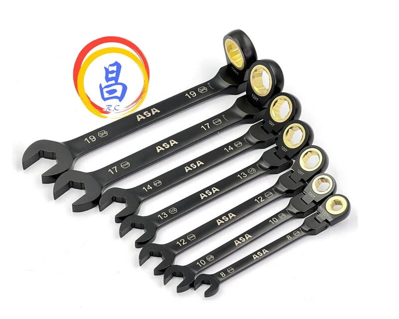 日昌五金 附發票 台灣製 ASA 單向黑鉻可搖頭公英制棘輪板手 12面120齒專利防滑牙棘輪板手 棘輪梅開板手:圖片 3