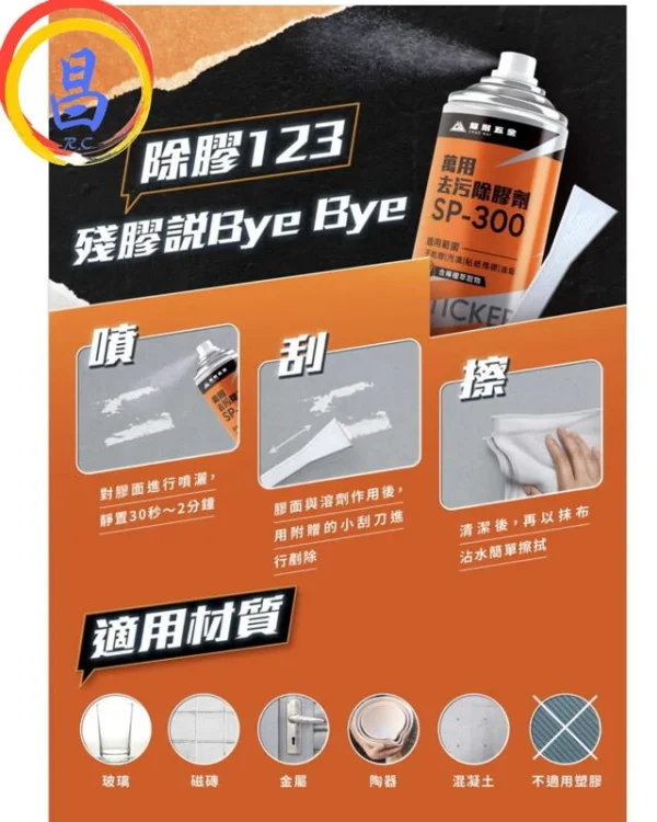 日昌五金 附發票 超耐 萬能去污除膠劑 SP-300 清潔家庭必備 300ml除膠劑 殘膠剋星 殘膠去除劑去膠劑 消膠劑：圖片 4