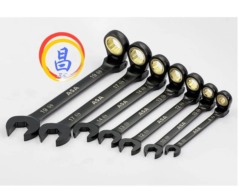 日昌五金 附發票 台灣製 ASA 單向黑鉻可搖頭公英制棘輪板手 12面120齒專利防滑牙棘輪板手 棘輪梅開板手:圖片 4