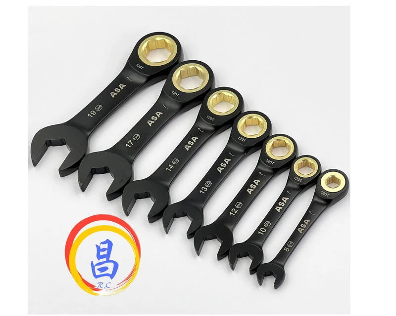 日昌五金 附發票 台灣製 ASA 單向黑鉻短型固定公英制棘輪板手 12面120齒專利防滑牙棘輪板手 棘輪梅開板手:圖片 4