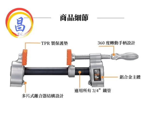 日昌五金 附發票 不含圓管 台灣製 TC鋁合金六分強力快速水管夾 TC-0899 低腳丸管夾 圓管夾 木工夾 快速夾：圖片 5