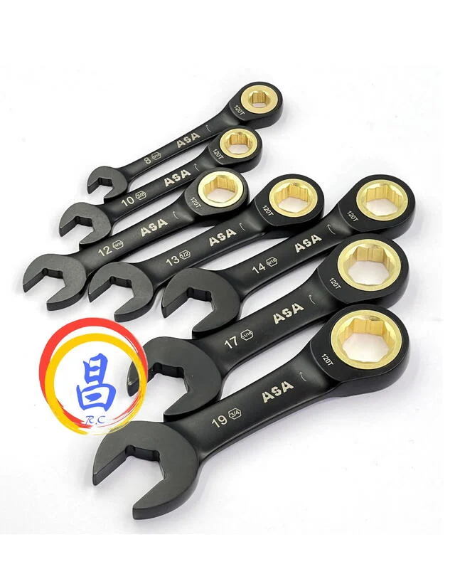 日昌五金 附發票 台灣製 ASA 單向黑鉻短型固定公英制棘輪板手 12面120齒專利防滑牙棘輪板手 棘輪梅開板手:圖片 5