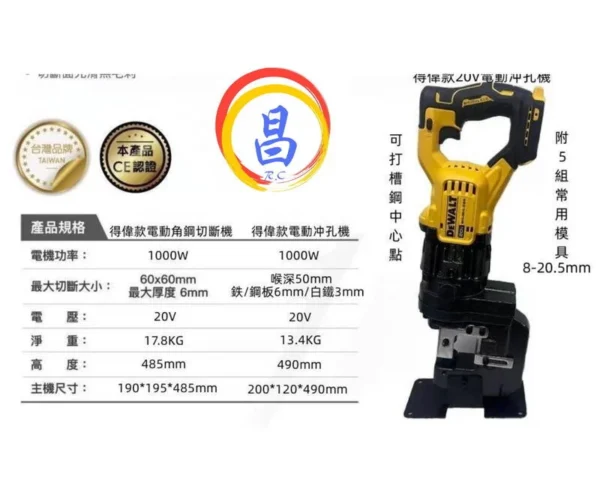 日昌五金 附發票 原廠機改裝 牧田.米沃奇.德偉電池用 單主機賣場 20V充電式角鋼切斷機 20V電動沖孔機：圖片 6