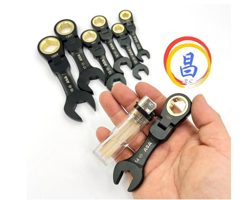 日昌五金 附發票 台灣製 ASA 單向黑鉻可搖頭短型公英制棘輪板手 12面120齒專利防滑牙棘輪板手 棘輪梅開板手:圖片 6