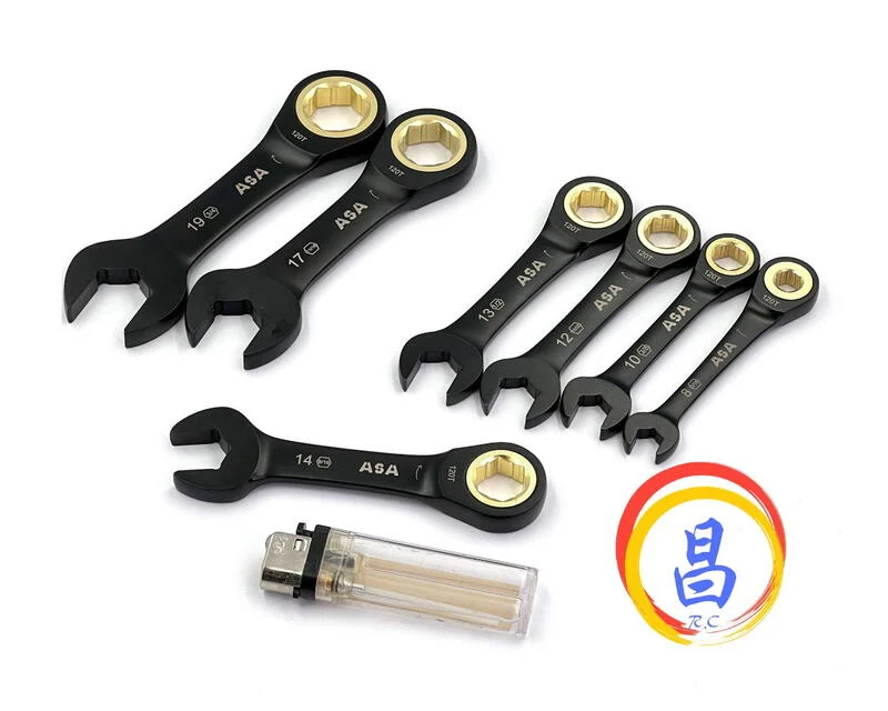 日昌五金 附發票 台灣製 ASA 單向黑鉻短型固定公英制棘輪板手 12面120齒專利防滑牙棘輪板手 棘輪梅開板手:圖片 6