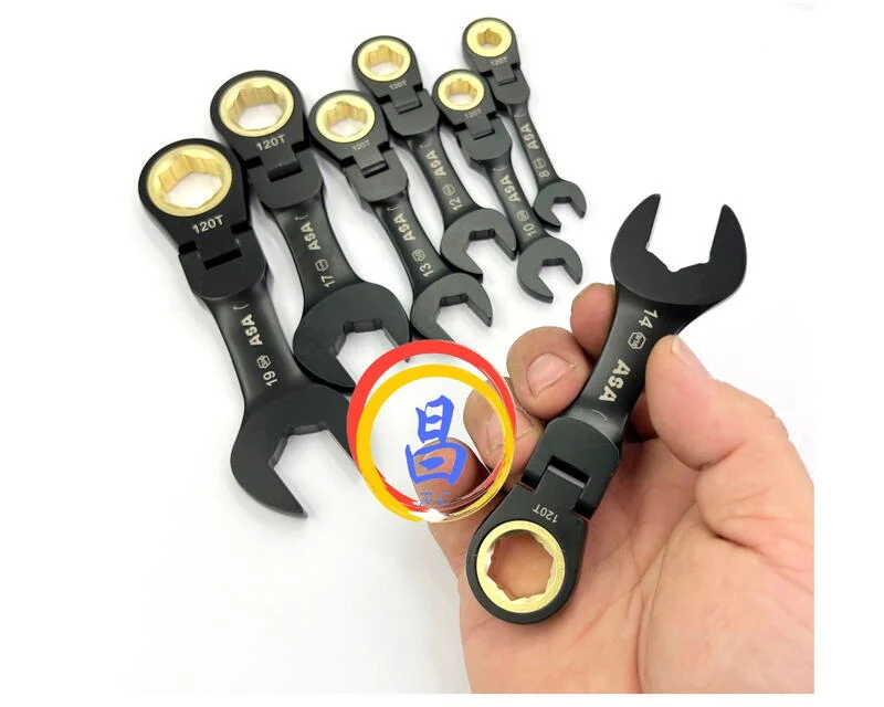 日昌五金 附發票 台灣製 ASA 單向黑鉻可搖頭短型公英制棘輪板手 12面120齒專利防滑牙棘輪板手 棘輪梅開板手:圖片 7