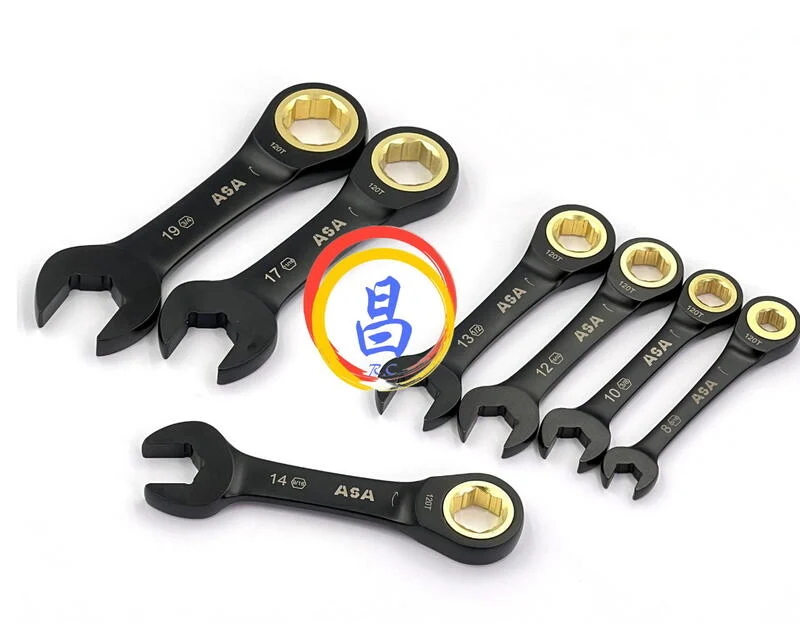 日昌五金 附發票 台灣製 ASA 單向黑鉻短型固定公英制棘輪板手 12面120齒專利防滑牙棘輪板手 棘輪梅開板手:圖片 7