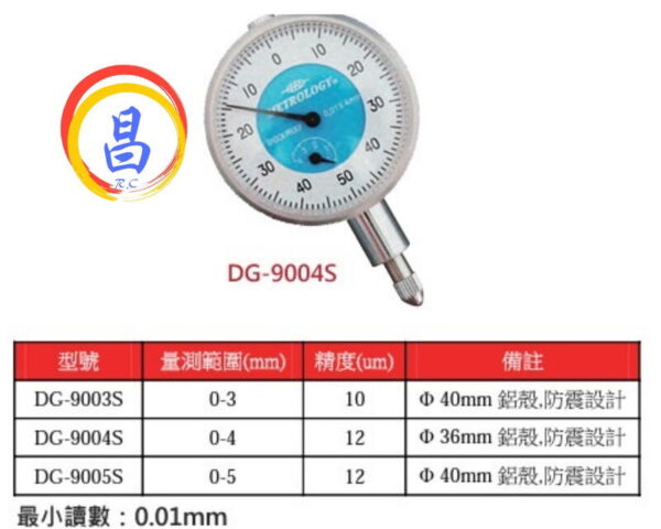 日昌五金 附發票 台灣外銷品牌 DG-9004S 小表徑36mm 直進式量表 百分錶 百分表 直進式量錶：圖片 5