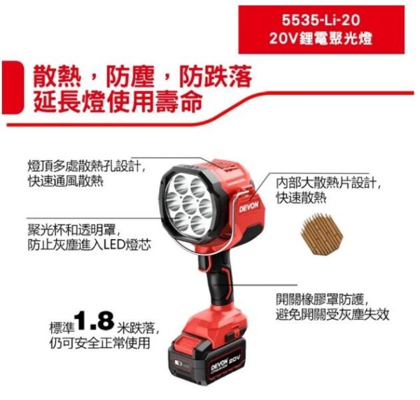 日昌 含稅Devon大有 5535-Li-20 鋰電聚光燈 2800流明 手持照明燈 手電筒 工作燈 照明燈 LED燈