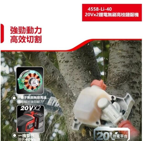 日昌五金 含稅 DEVON 大有 4558-Li-40 鋰電無刷高枝鏈鋸 40V 10"鋰電高枝鏈鋸機：圖片 2