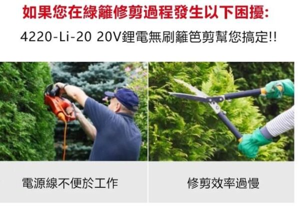 日昌五金 含稅 DEVON 大有 4220-Li-20 20V 55cm 充電無刷籬笆剪 修枝 園藝 刀片 剪刀：圖片 2