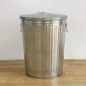 含稅 120L 鍍鋅垃圾桶 船舶圓形鐵皮桶 帶蓋 船舶垃圾桶 鐵皮桶阻燃 圓形帶蓋室外垃圾筒 家用