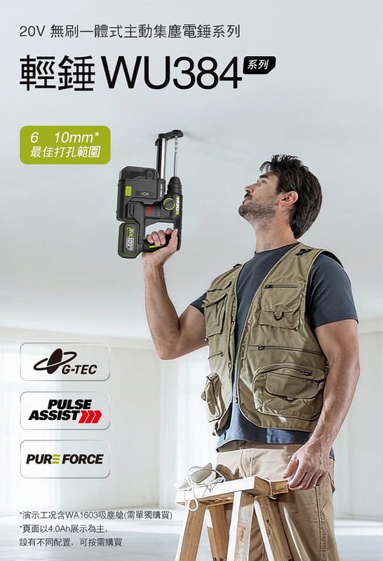 含稅 威克士 WU384 集塵式電鎚 20V 無刷電鎚 油壓鑽 鎚鑽 鎚鑽 錘鑽 可搭 WA1603 集塵器:圖片 2