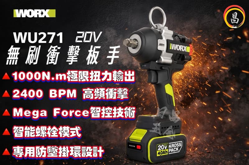 黑手專賣 含稅 威克士 WU271 20V 無刷衝擊扳手(1200Nm) 衝擊 四分扳手 正轉1000Nm 恆扭技術
