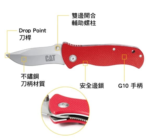 日昌五金 含稅 Cat 專業工具 大尺寸多用途折疊刀 登山露營刀 戰術折疊刀 -G10紅色手炳、7Cr17MoV材質