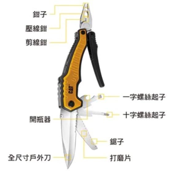 日昌五金 含稅 Cat 專業工具 9合1重型多功能工具鉗 折疊多功能鉗 多用途折疊刀 登山露營工具 安全防身工具 -98:圖片 2